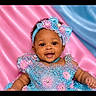 baby, child, portrait, smiling, dress, headband, flower, blue, pink, background, fabric, cute, happy, infant, female, studio, colorful, celebration, accessory, closeup