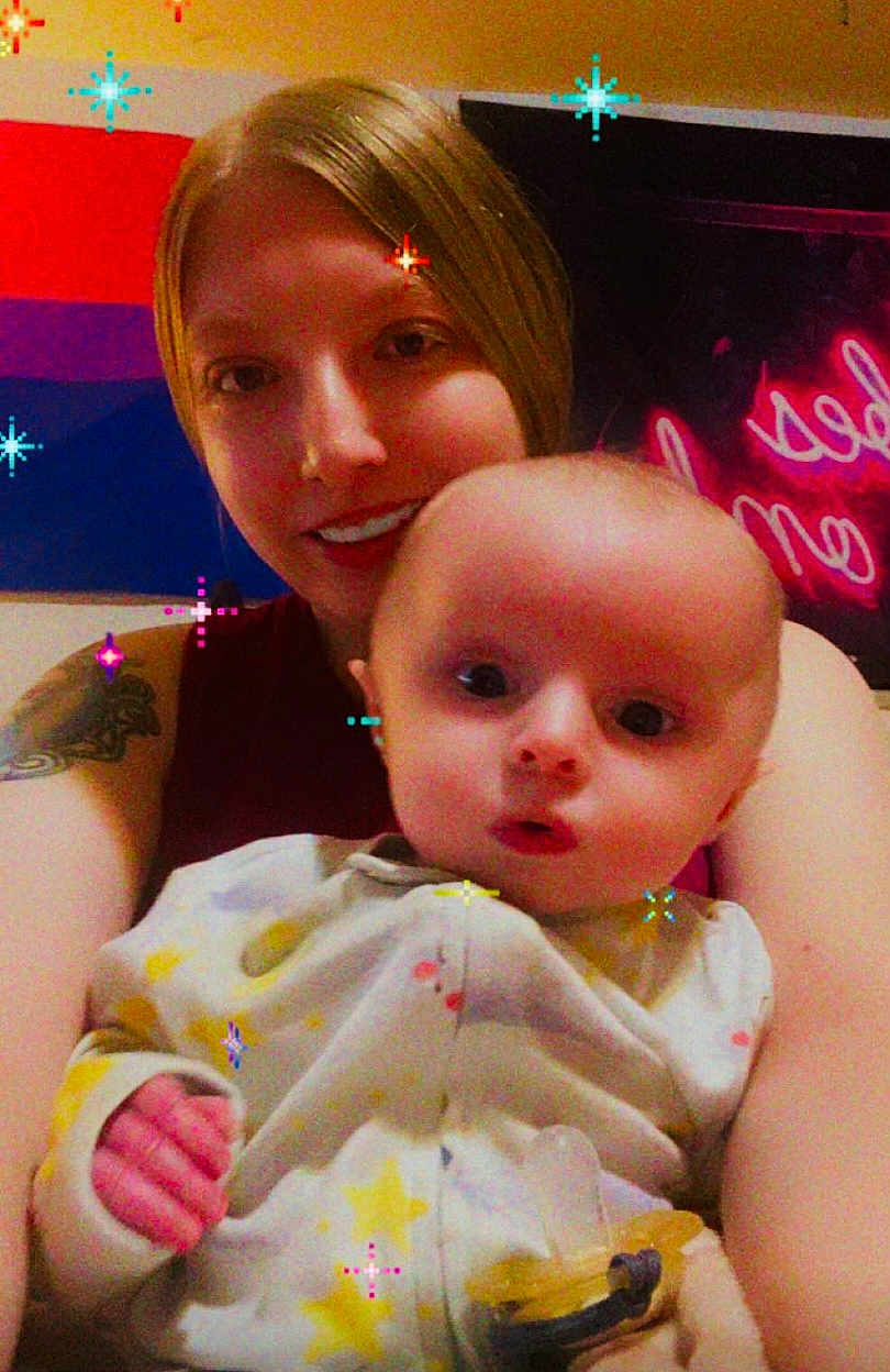 Braxton joined the competition — help win amazing prizes! baby, child, woman, portrait, selfie, smiling, indoor, sparkles, onesie, face, person, holding, cute, young, happy, colorful, closeup, skin, head, expression