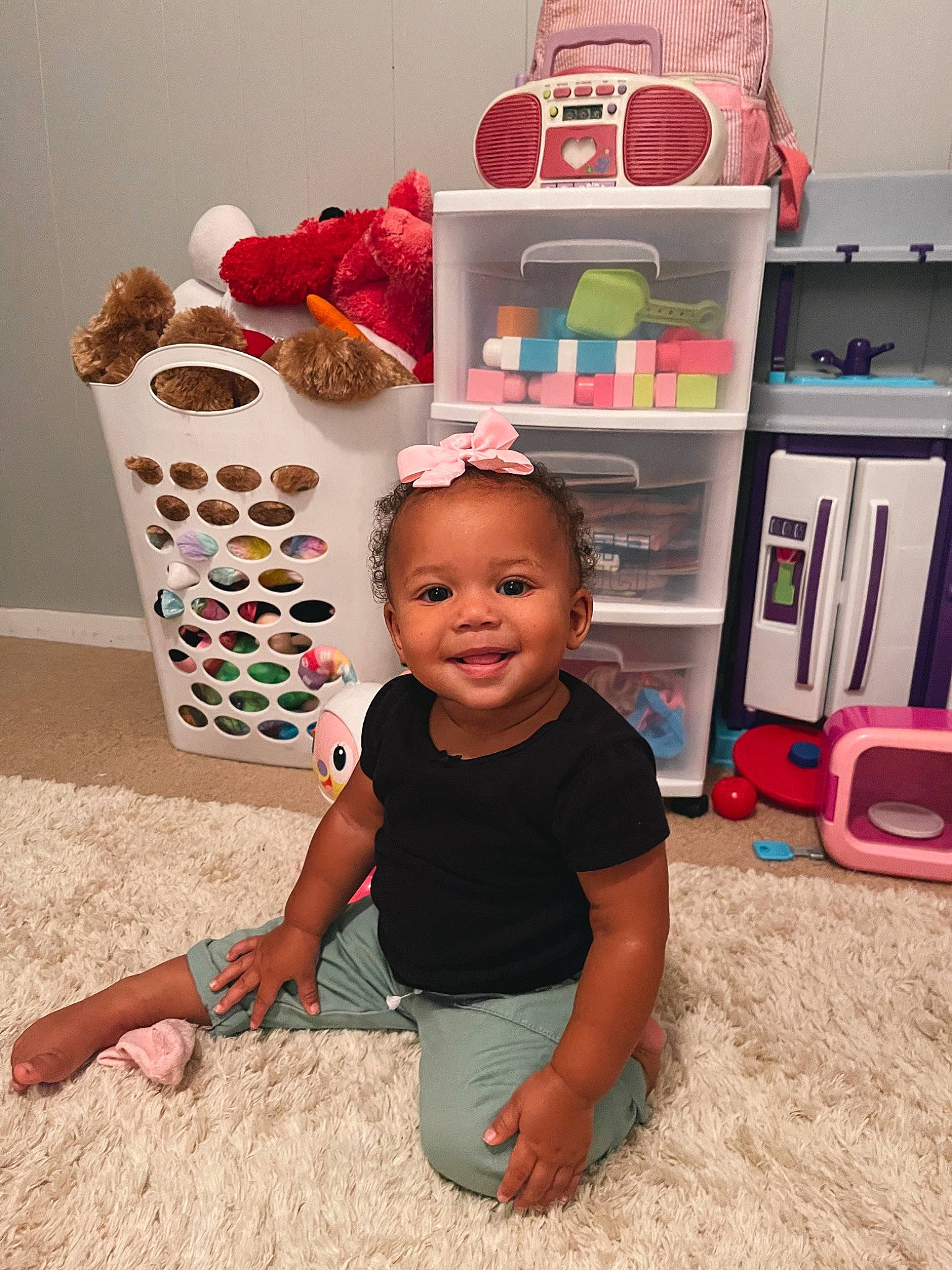 Kennedi joined the competition — help win amazing prizes! baby, baby_toddler_clothing, child, event, floor, flooring, fun, happy, house, joy, magenta, person, pink, red, shelf, shelving, smile, standing, t_shirt, textile