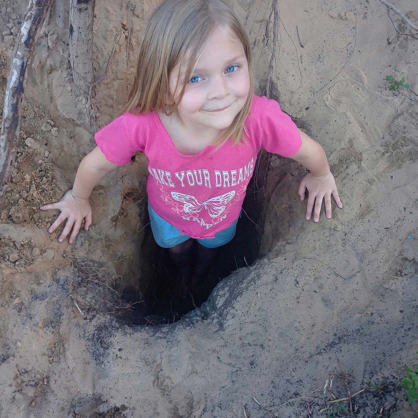 Abigail joined the competition — help win amazing prizes! archaeology, child, clothing, crater, den, face, female, girl, head, hole, indoors, mountain, mud, person, photography, plant, portrait, slate, soil, t_shirt