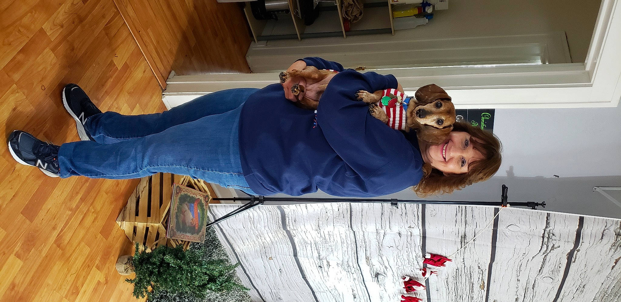 Waffles joined the competition — help win amazing prizes! comfort, denim, eyewear, flooring, fun, grass, hardwood, human_leg, knee, leisure, plant, sitting, thigh, tree, wood