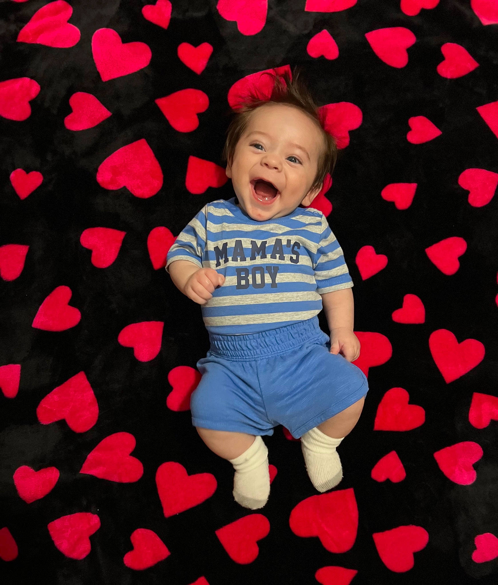 Leland joined the competition — help win amazing prizes! baby, baby_toddler_clothing, carmine, child, design, electric_blue, facial_expression, font, fun, happy, magenta, pattern, person, pink, red, shorts, sleeve, smile, t_shirt, textile