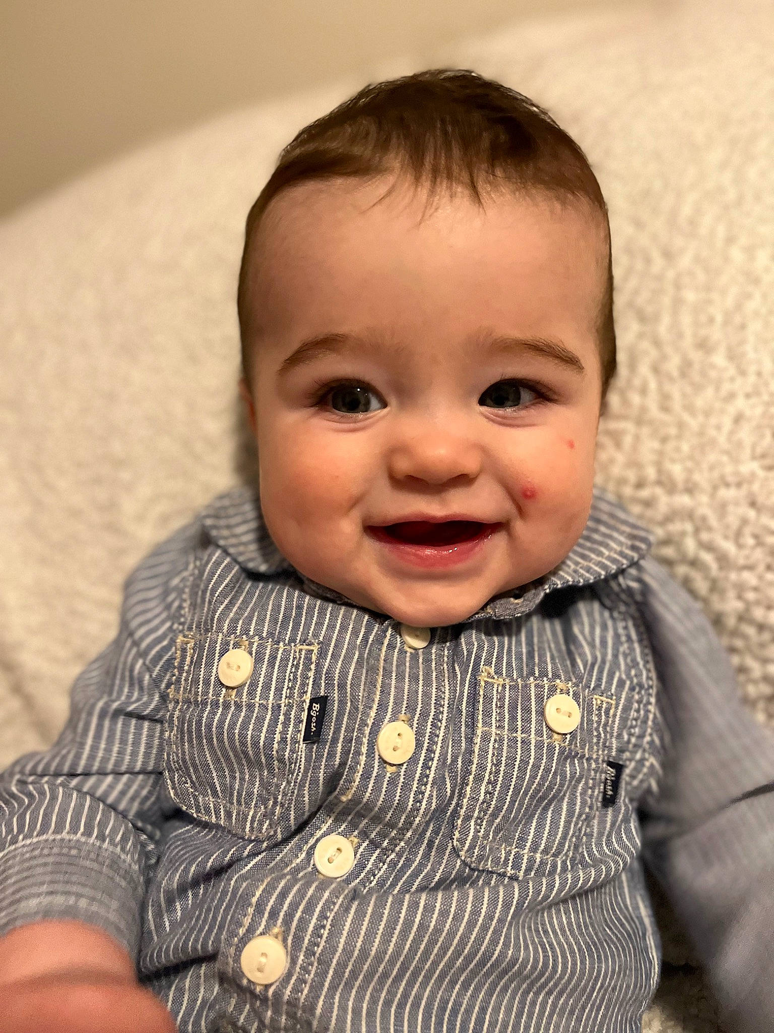 Greyson joined the competition — help win amazing prizes! baby, baby_toddler_clothing, cheek, child, chin, close_up, comfort, eye, eyebrow, flash_photography, happy, iris, joy, lip, mouth, nose, person, skin, sleeve, smile