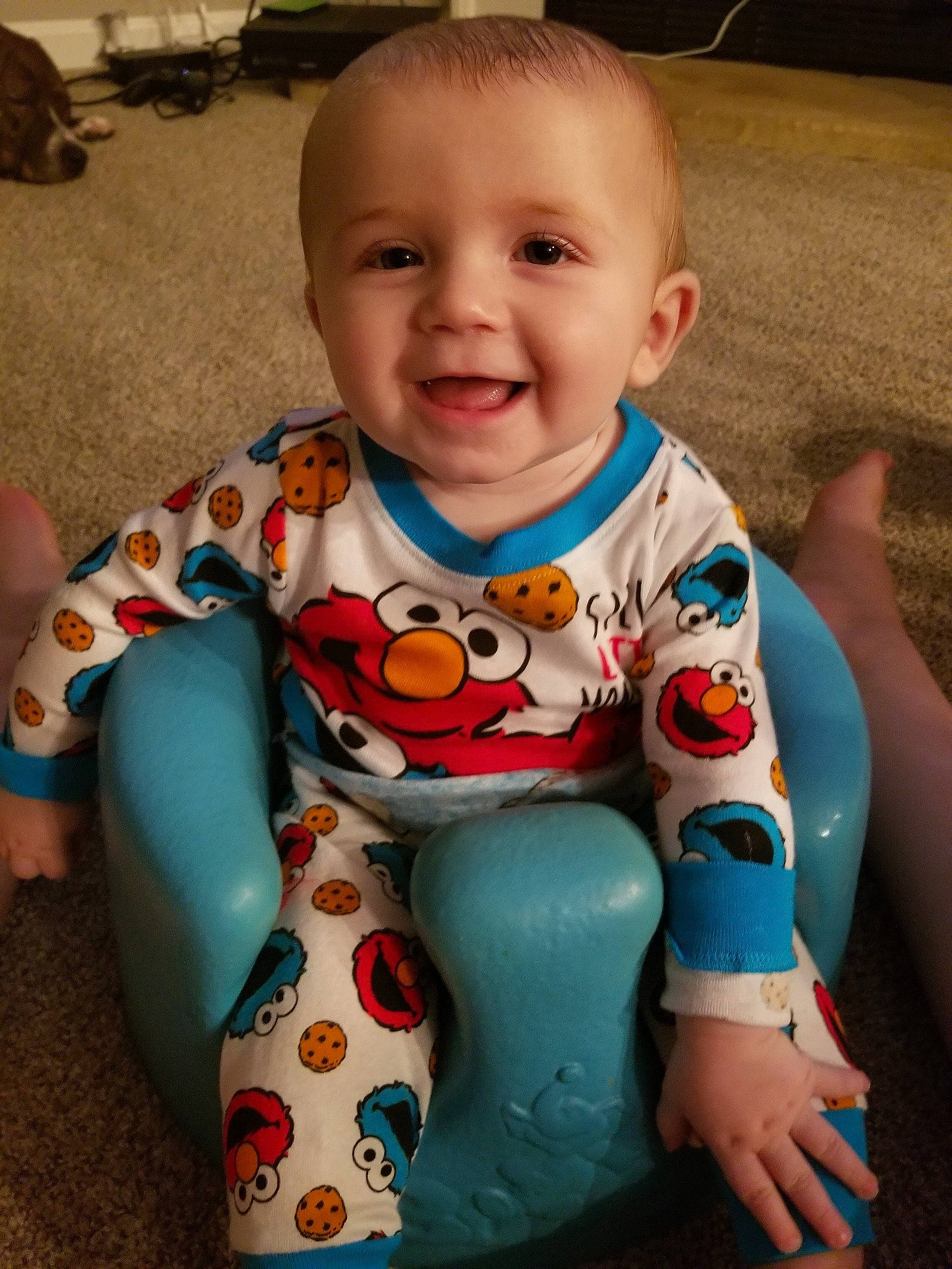 Lucas is registered to the contest to win money with this photo: arm, baby_products, blue, cheek, child, fun, infant, iris, joy, person, play, product, sitting, skin, smile, toddler, toy