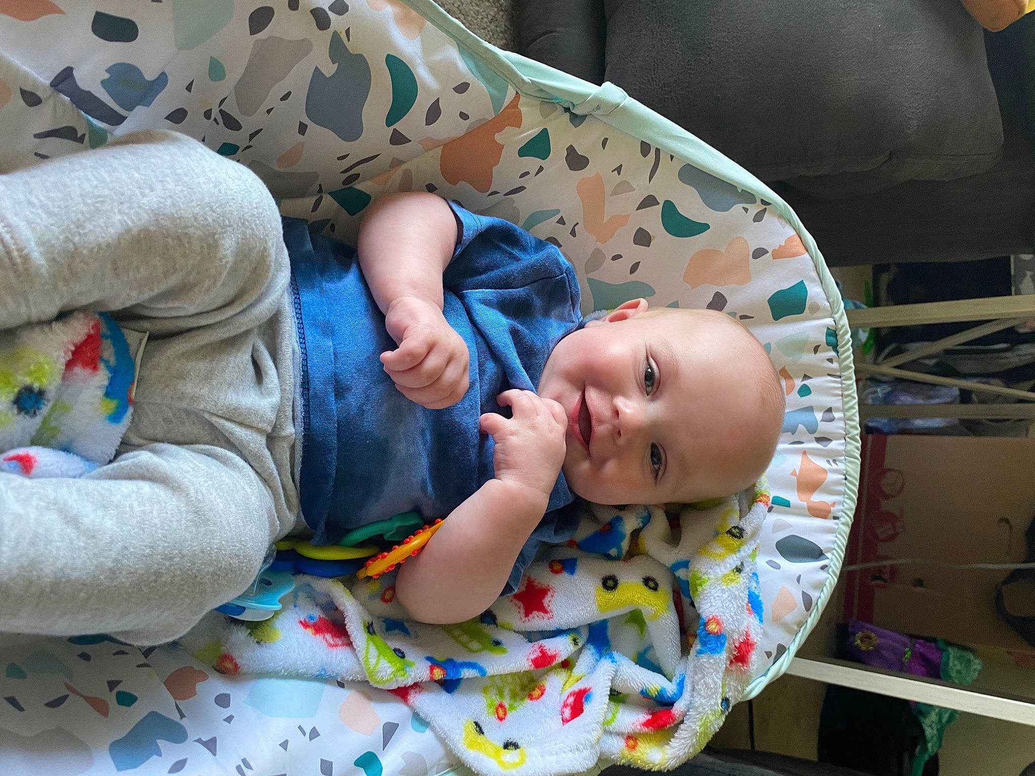 Jameson joined the competition — help win amazing prizes! arm, baby, baby_products, baby_toddler_clothing, baby_toys, bedtime, cheek, child, comfort, flooring, joy, linens, nap, pattern, person, play, room, sitting, skin, sleep