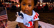 Jream is registered to the contest to win money with this photo: baby, blanket, blue, bottle, celebration, child, festival, fireworks, flag, grass, happy, night, outdoor, party, patriotic, people, red, ribbons, toddler, white