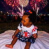 Jream is registered to the contest to win money with this photo: audience, baby, blanket, blue, celebration, child, curly_hair, festival, fireworks, grass, holiday, night, outdoor, patriotic, people, red, sitting, smiling, stars, white
