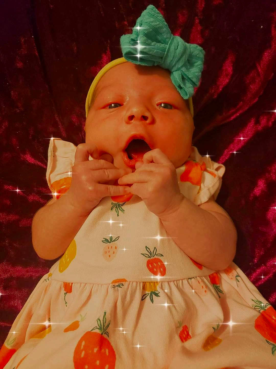 Gia joined the competition — help win amazing prizes! baby, baby_toddler_clothing, beauty, cap, cheek, child, entertainment, event, fun, happy, lighting, lip, mouth, orange, peach, person, pink, skin, smile, sweetness