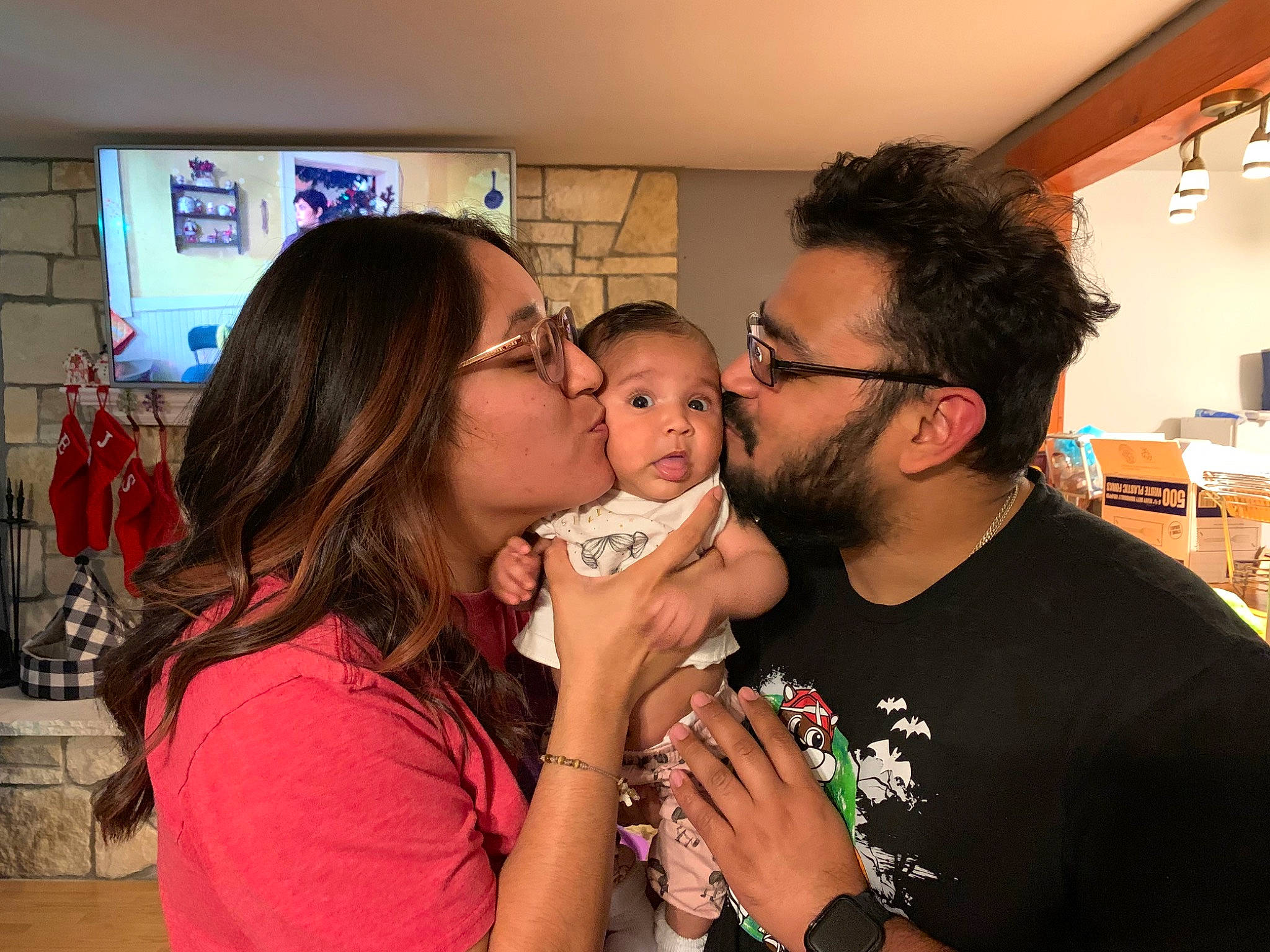 Emelia joined the competition — help win amazing prizes! baby, beard, couch, ear, event, eyewear, fun, gesture, glasses, hairstyle, happy, interaction, iris, kiss, leisure, mouth, party, person, surprise, t_shirt