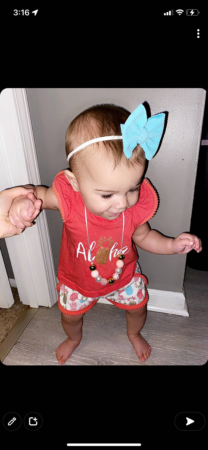 Kenleigh joined the competition — help win amazing prizes! arm, baby, baby_toddler_clothing, cheek, dress, finger, flash_photography, floor, flooring, gesture, hand, joint, neck, person, pink, shoulder, skin, sleeve, standing, textile