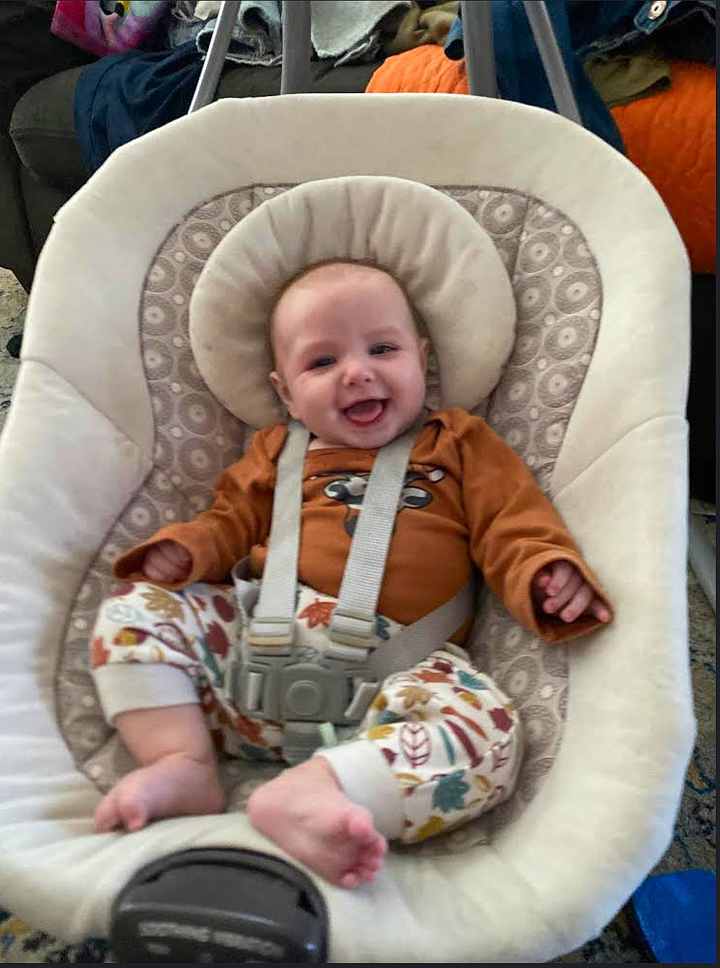 Westyn is registered to the contest to win money with this photo: baby, baby_carriage, baby_products, baby_safety, baby_toddler_clothing, car_seat, chair, child, comfort, event, fun, infant_bed, joy, linens, person, personal_protective_equipment, sitting, sleeve, smile, toddler