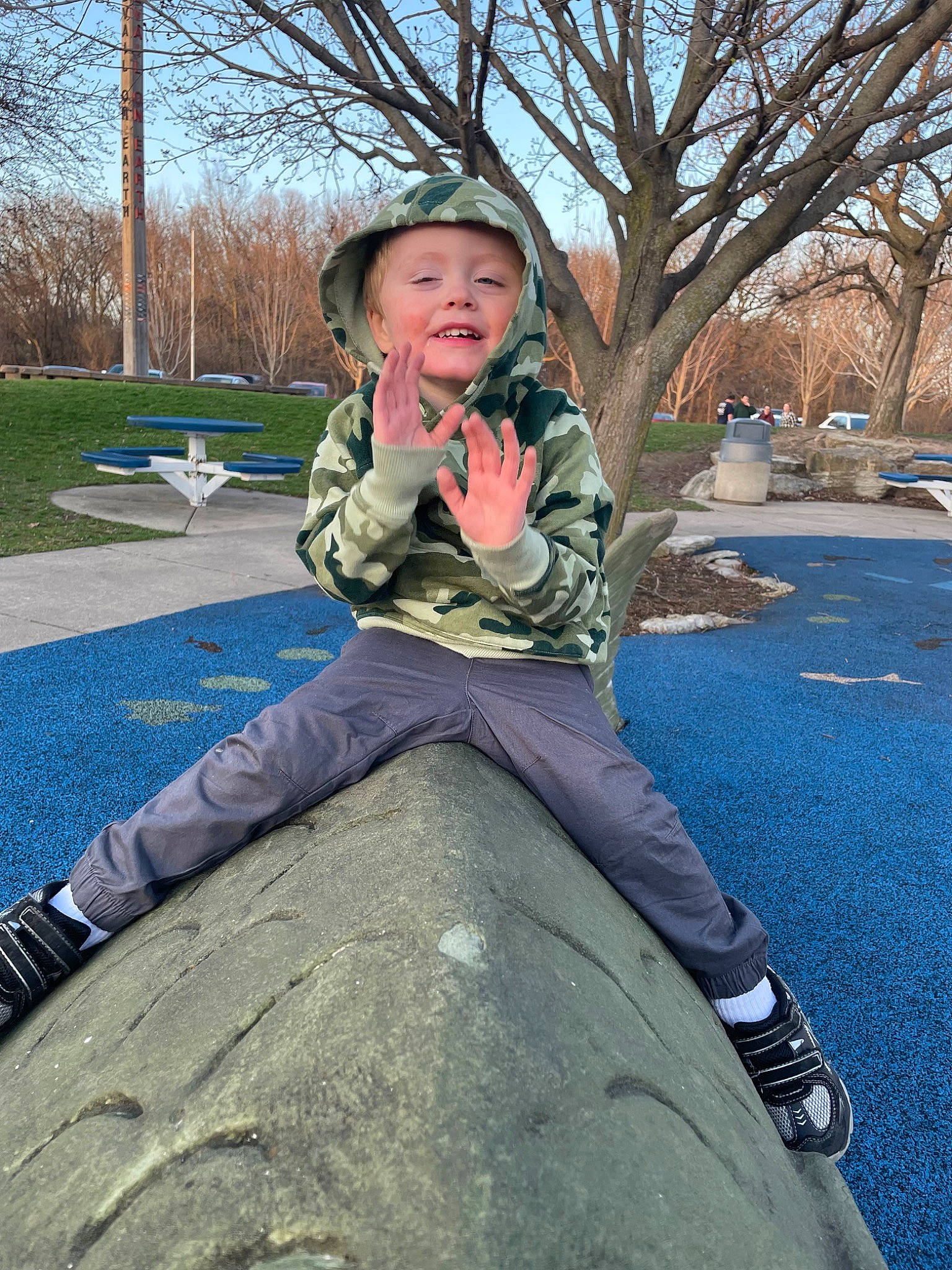 Aiden joined the competition — help win amazing prizes! balance, denim, electric_blue, fun, grass, happy, headwear, jacket, leaf, leg, leisure, people_in_nature, person, plant, recreation, shoe, sky, smile, sneakers, toddler