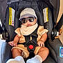 baby, car_seat, sunglasses, hat, knitted_clothing, white_sneakers, infant, seat_belt, safety_harness, child, casual_clothing, indoor, cute, fashion, portrait, relaxed, accessory, comfort, modern, adorable