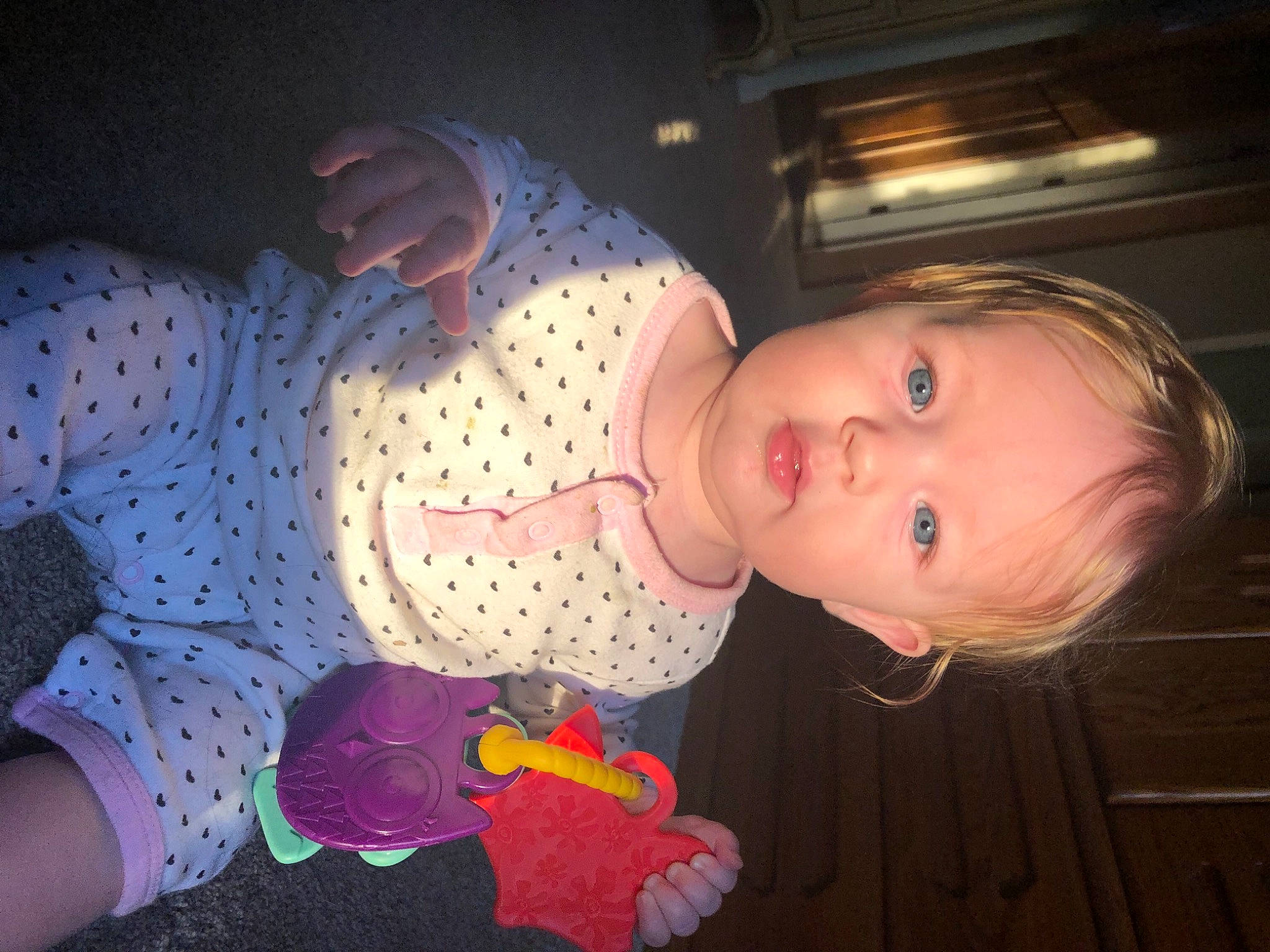 Beatrix joined the competition — help win amazing prizes! arm, baby, baby_products, baby_toddler_clothing, baby_toys, cheek, child, cool, ear, human, mouth, nightwear, nose, organ, pattern, person, pink, polka_dot, skin, stuffed_toy