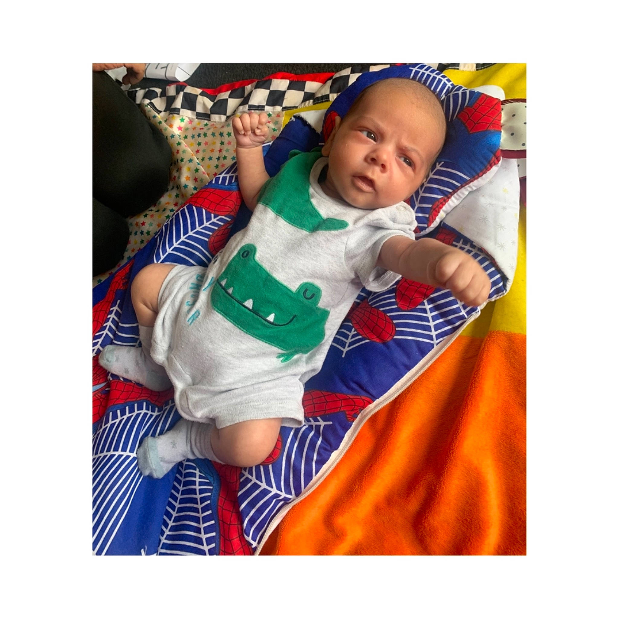 Khalil joined the competition — help win amazing prizes! baby, baby_products, baby_sleeping, baby_toddler_clothing, bag, comfort, electric_blue, fictional_character, font, happy, jersey, linens, pattern, person, shorts, sleeve, sportswear, t_shirt, textile, toddler