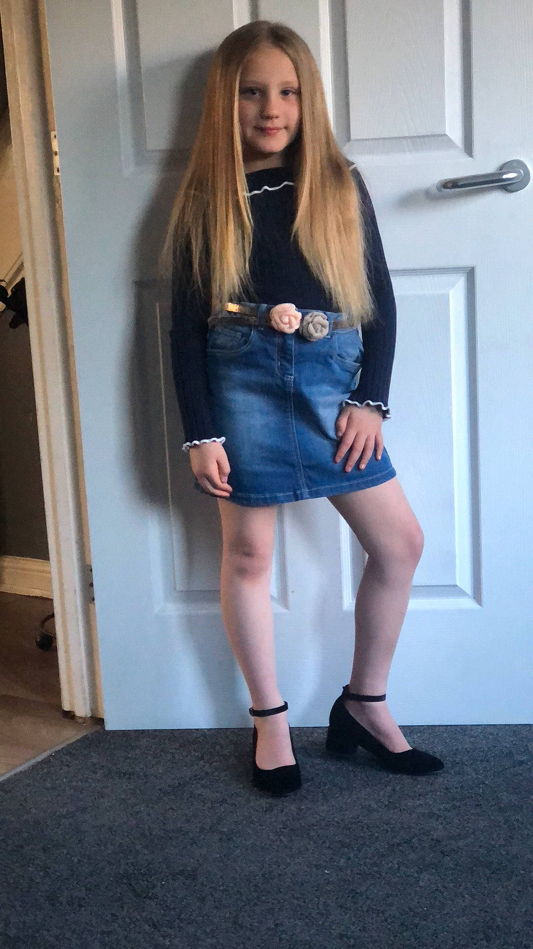 Demi joined the competition — help win amazing prizes! blond, blue, clothing, denim, dress, electric_blue, fashion, footwear, human_leg, jeans, knee, leg, little_black_dress, long_hair, outerwear, person, shoe, shorts, textile, thigh