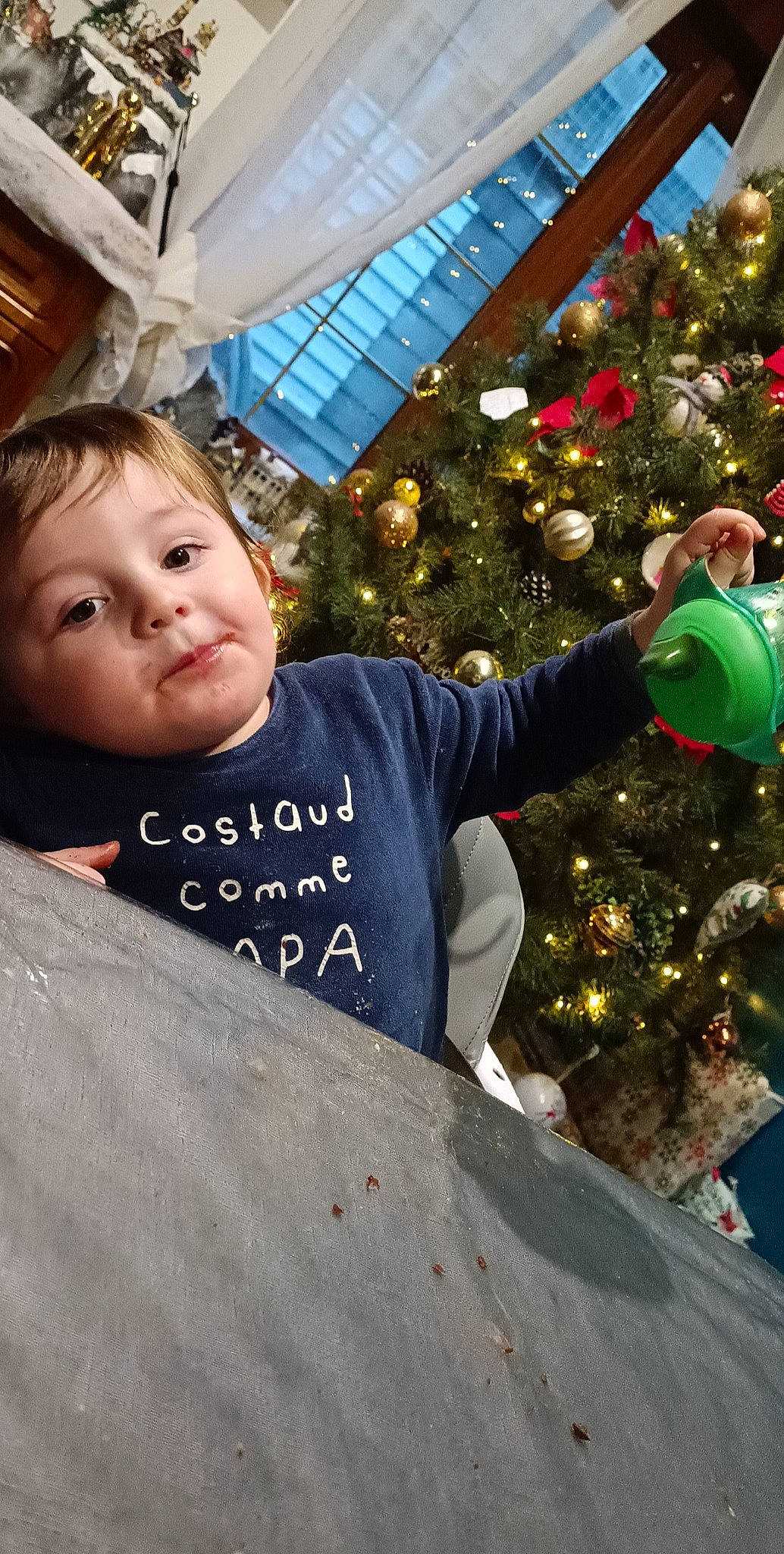 Lihito participe au concours pour gagner de l'argent avec cette photo : beauty, christmas, christmas_decoration, christmas_ornament, christmas_tree, conifer, event, facial_expression, fun, happy, holiday, holiday_ornament, leisure, light, ornament, person, plant, standing, t_shirt, toddler