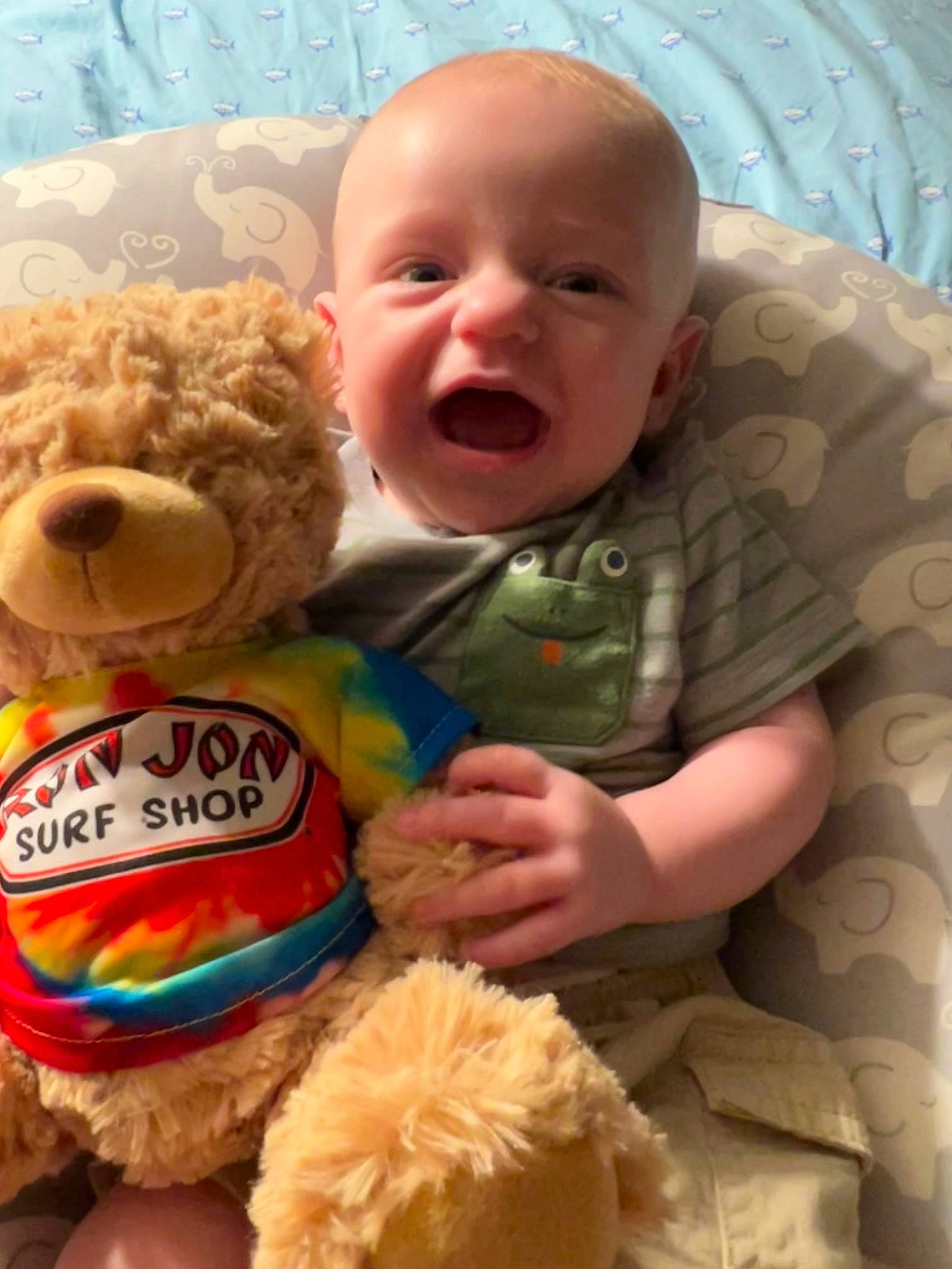 Colson is registered to the contest to win money with this photo: baby, baby_toddler_clothing, cheek, child, comfort, eye, fur, happy, human_body, organ, people, person, plush, skin, smile, stuffed_toy, sweetness, teddy_bear, textile, toddler