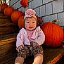 Lily joined the competition — help win amazing prizes! baby, child, pumpkin, autumn, fall, flower_headband, pink_clothing, smiling, wooden_steps, orange, leaf_decor, outdoor, sunlight, cute, sitting, headband, leggings, seasonal, holiday, portrait