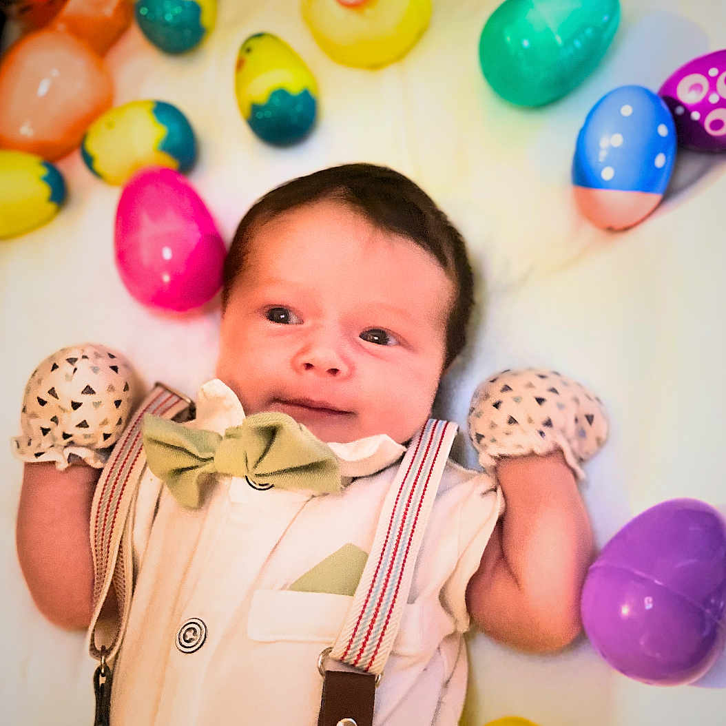 Krue joined the competition — help win amazing prizes! accessories, baby, balloon, bodypart, candy, clothing, egg, face, finger, food, formalwear, hand, hat, head, person, photography, portrait, sweets, tie, toy