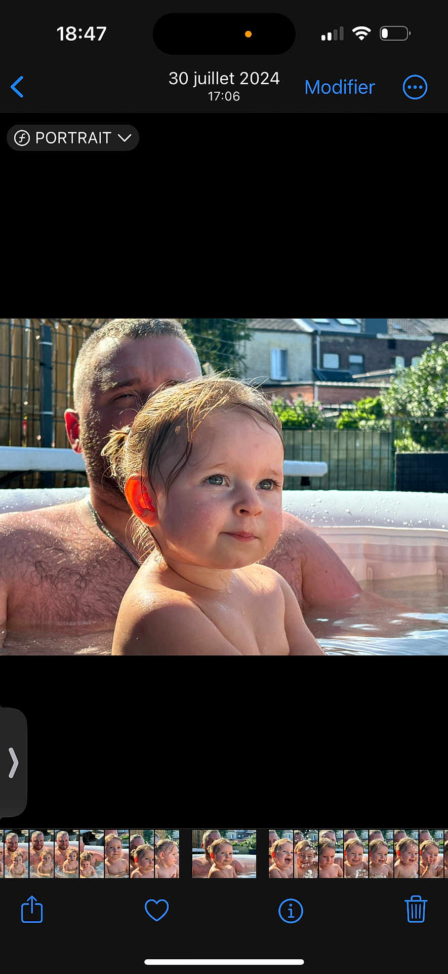 Yzhéa participe au concours pour gagner de l'argent avec cette photo : adult, backyard, child, daylight, face, family, fence, house, nature, outdoor, person, pool, portrait, relaxation, skin, summer, sunlight, toddler, water, wet_hair