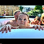 child, toddler, pool, water, summer, outdoor, sunlight, people, family, fun, play, happy, swimming, backyard, adult, relaxation, splash, skin, head, fence