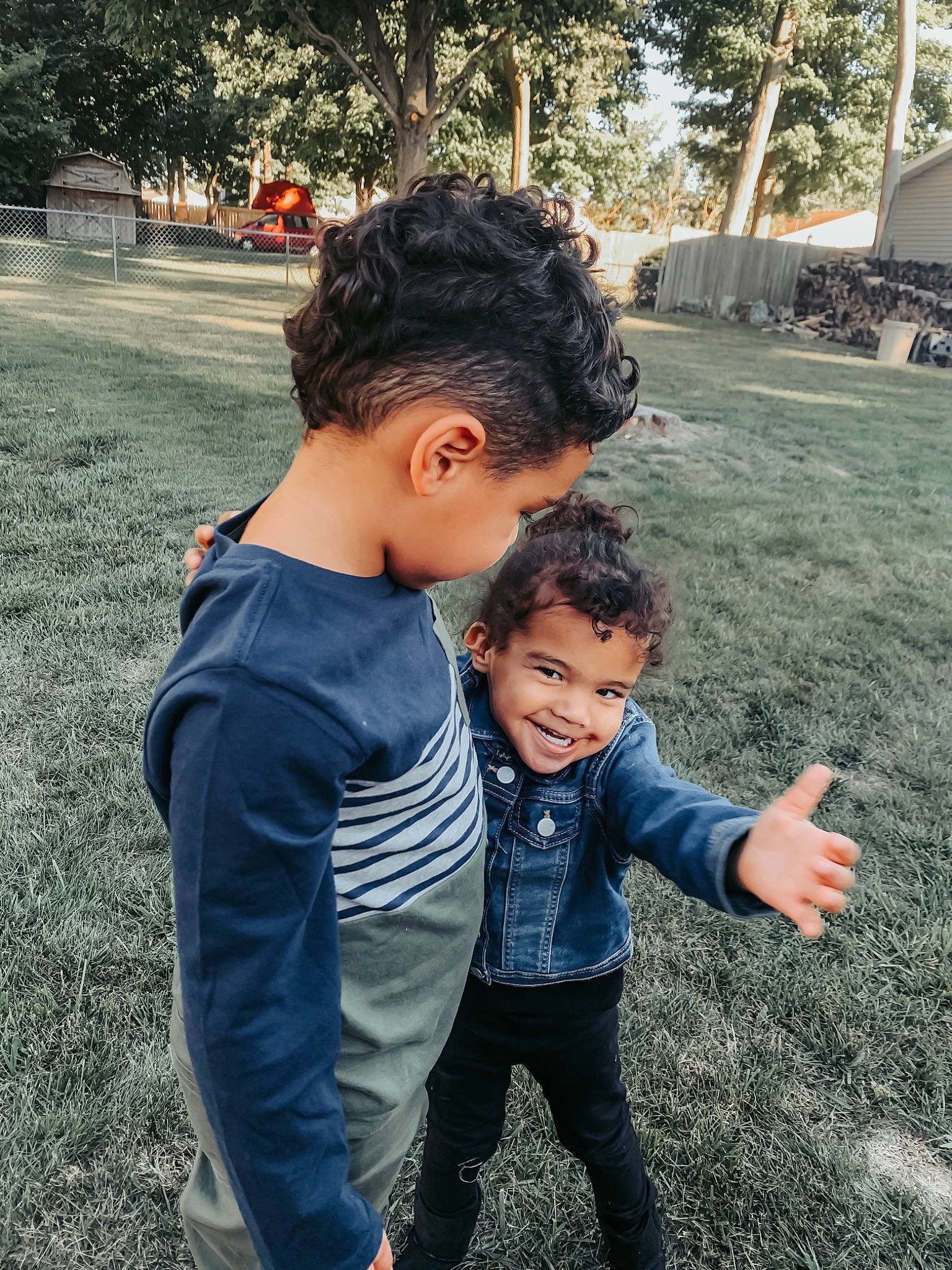 Sophia Rose is registered to the contest to win money with this photo: child, cool, eye, fun, grass, head, interaction, jeans, joy, nose, people, person, photography, plant, play, recreation, shoulder, smile, snapshot, toddler