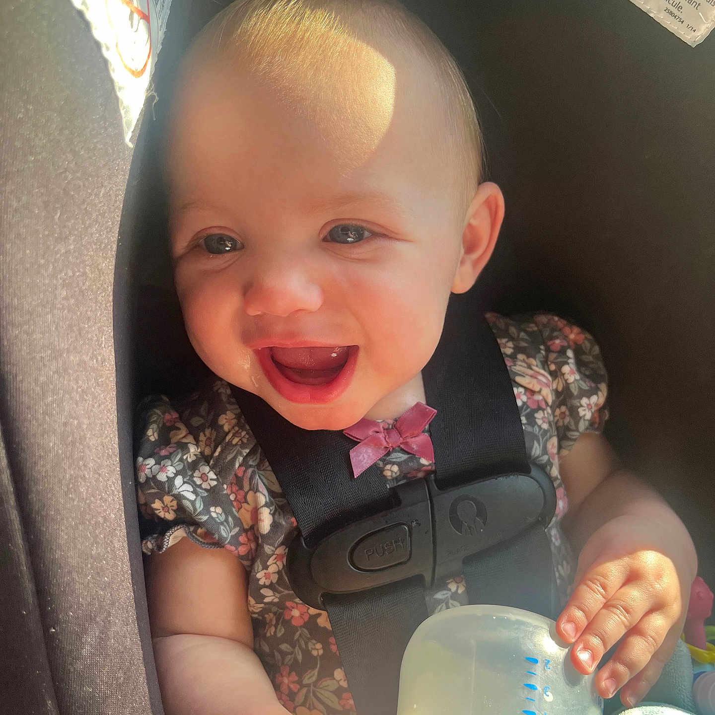 Amelia is registered to the contest to win money with this photo: baby, babylaughing, bodypart, bottle, can, cup, face, finger, gun, hand, happy, head, laughing, mouth, person, photography, portrait, smile, tin, weapon
