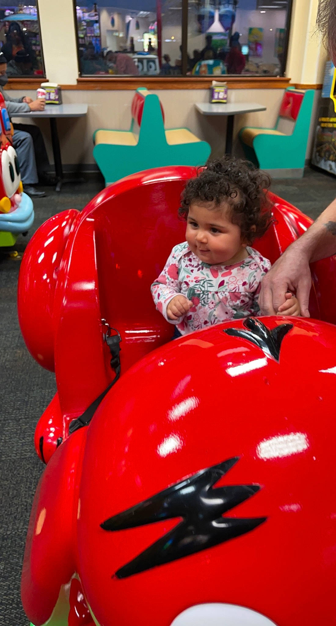 Aniya is registered to the contest to win money with this photo: auto_part, automotive_design, automotive_exterior, automotive_tire, automotive_wheel_system, bumper, car, chair, child, classic, fender, fun, motor_vehicle, person, photograph, recreation, red, smile, snapshot, toddler