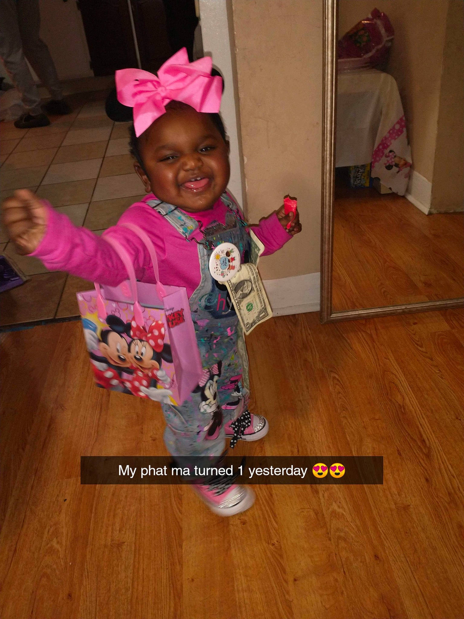 Chyrelle joined the competition — help win amazing prizes! baby, baby_toddler_clothing, child, costume, floor, flooring, fun, happy, hardwood, joy, laminate_flooring, magenta, pattern, person, pink, sleeve, smile, toddler, varnish, wood