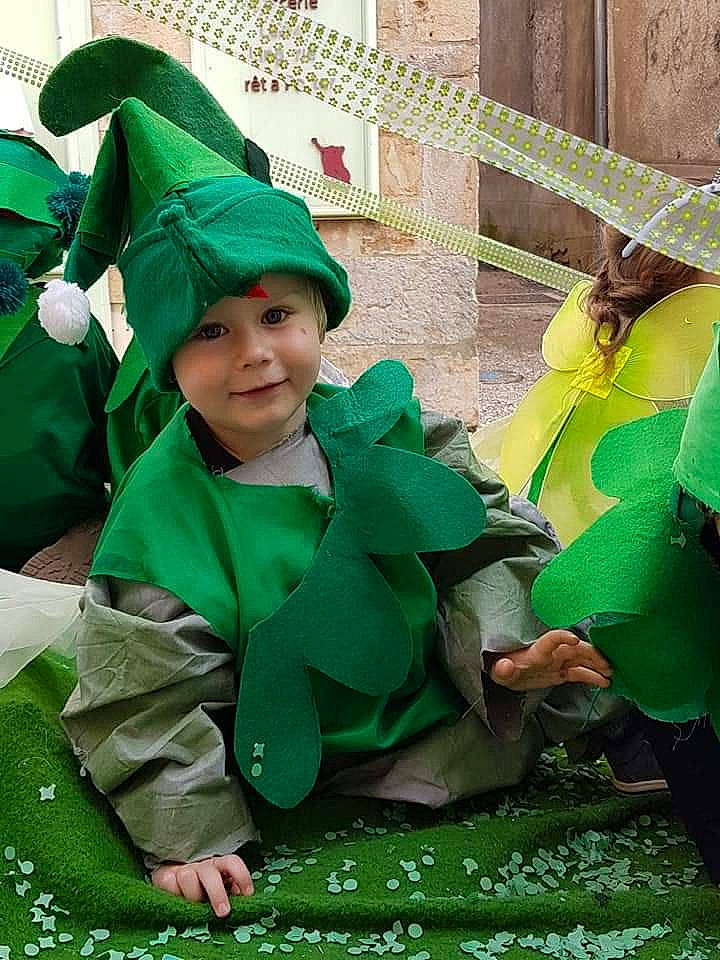 Dorian participe au concours pour gagner de l'argent avec cette photo : adaptation, child, costume, fictional_character, green, headwear, joy, leaf, person, plant, saint_patricks_day, smile