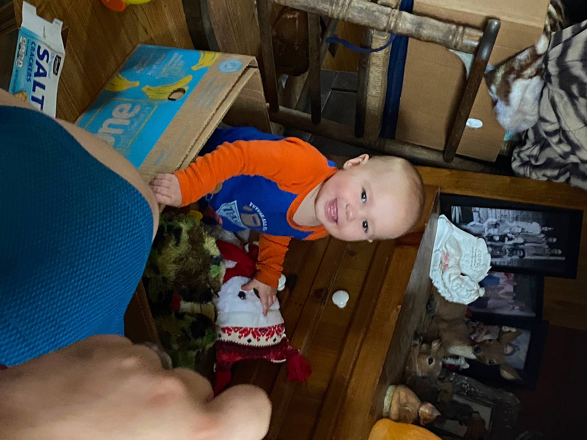 Alvin is registered to the contest to win money with this photo: baby, baby_toys, box, chair, child, comfort, couch, fun, fur, joy, lap, person, play, plush, rodent, room, sitting, smile, stuffed_toy, toddler