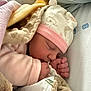 Cassidy participe au concours pour gagner de l'argent avec cette photo : baby, newborn, sleeping, blanket, hat, soft, cute, infant, child, face, hand, cozy, warm, pink, white, fabric, rest, peaceful, portrait, closeup