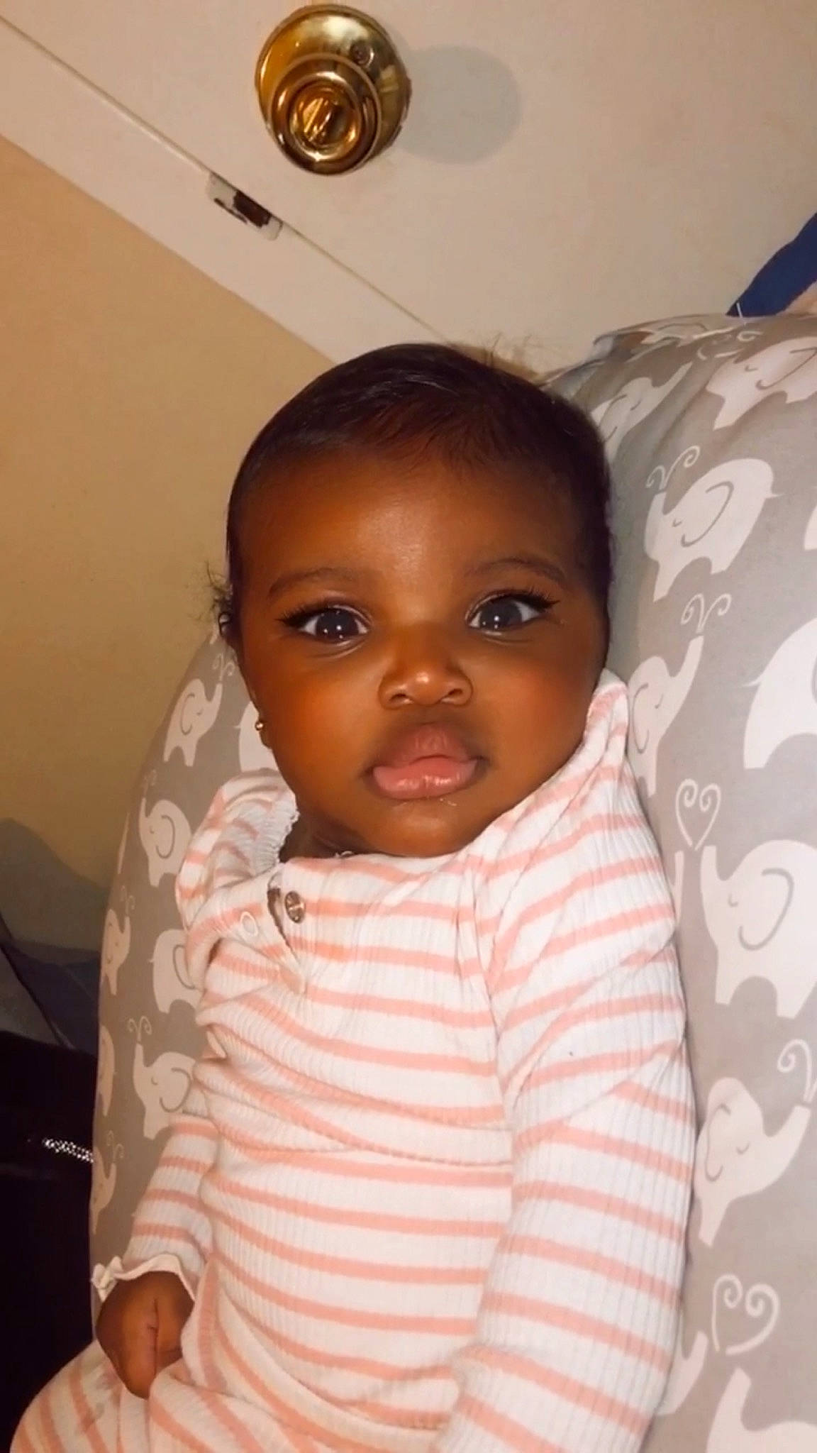 Journi is registered to the contest to win money with this photo: air_conditioning, baby, baby_toddler_clothing, cheek, child, dead_bolt, eyebrow, eyelash, iris, linens, lip, mechanical_fan, person, pink, skin, toddler