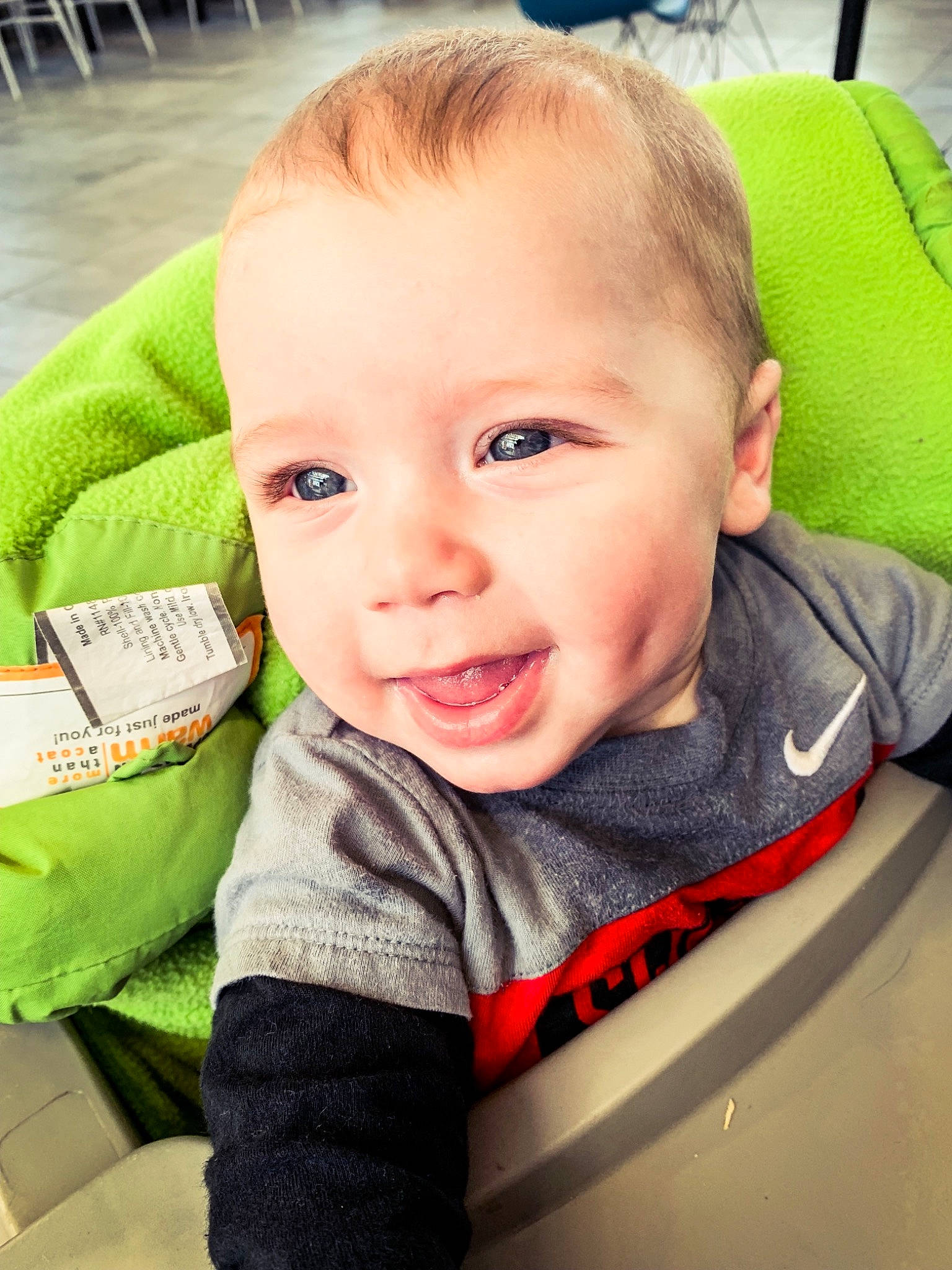 Bartholomew is registered to the contest to win money with this photo: baby, cheek, child, chin, ear, eye, face, green, head, nose, person, skin, smile, toddler