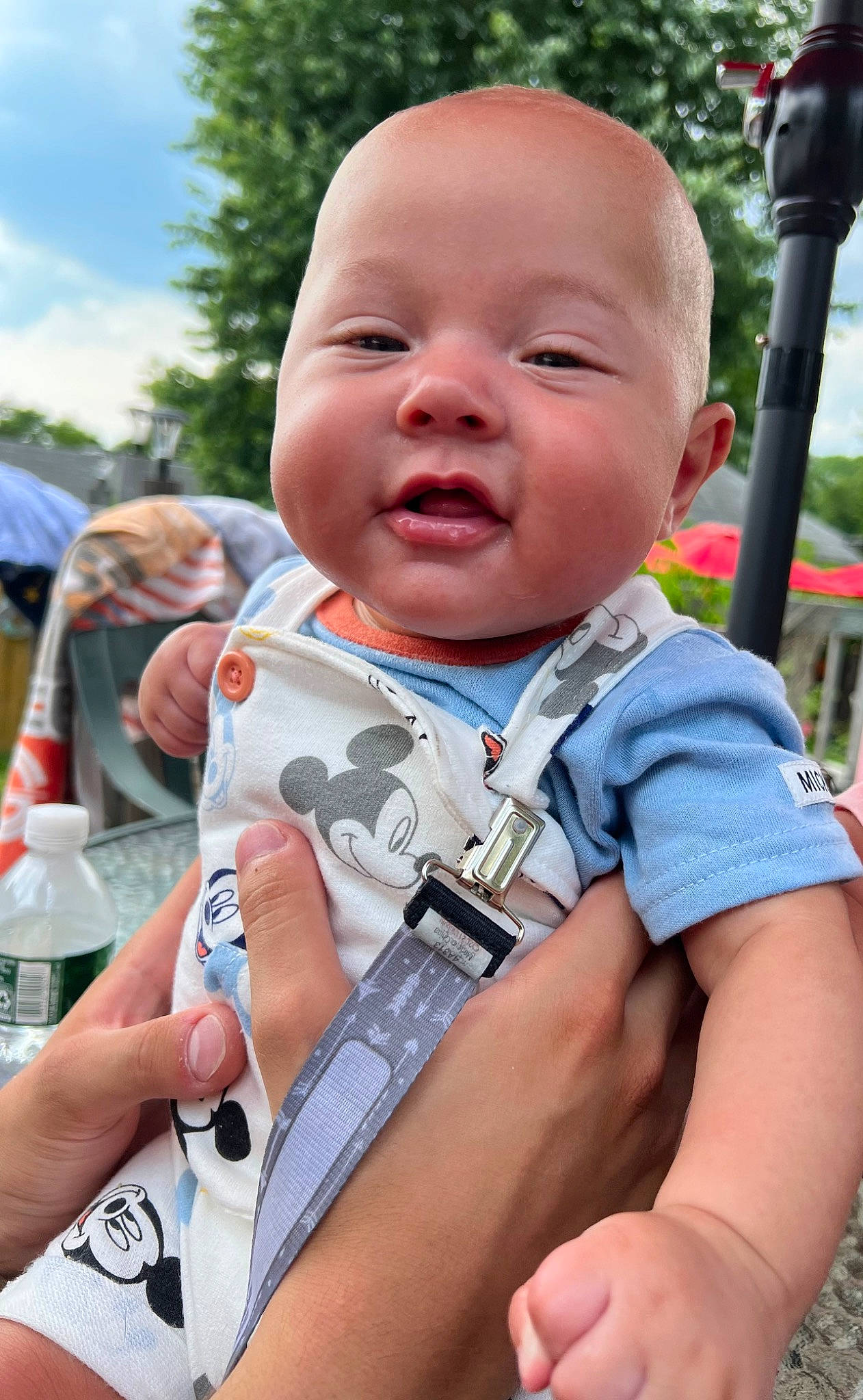 Jackson joined the competition — help win amazing prizes! baby, baby_toddler_clothing, blue, cool, finger, gesture, grass, hairstyle, hand, happy, leisure, lip, mouth, person, plant, recreation, skin, smile, toddler, tree