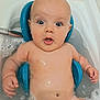 baby, bathtub, bath, water, foam, skin, child, blue, support, surprised, expression, infant, naked, bathroom, cute, sitting, wet, person, head, arm