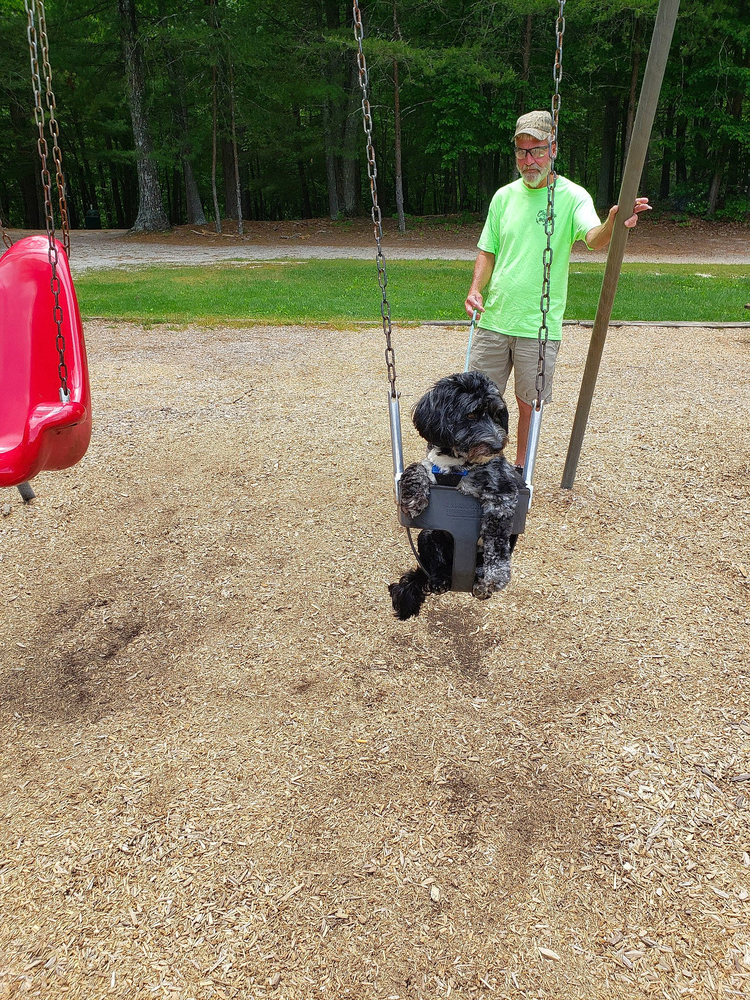 Duke Hunter Goad is registered to the contest to win money with this photo: city, field, fun, gardening, grass, hat, leisure, outdoor_play_equipment, plant, play, playground, pole, recreation, shade, soil, swing, toddler, tree, woody_plant