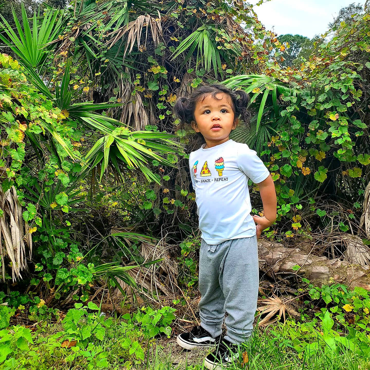 Kainoa joined the competition — help win amazing prizes! arecales, groundcover, paurotis_palm, people_in_nature, person, sabal_minor, saw_palmetto, shrub, sneakers, terrestrial_plant, walking_shoe