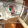 newborn, baby, hospital, bassinet, blanket, pacifier, hat, medical_equipment, gloves, sleeping, infant, person, bed, monitor, wooden_floor, hospital_room, swaddled, cute, healthcare, peaceful