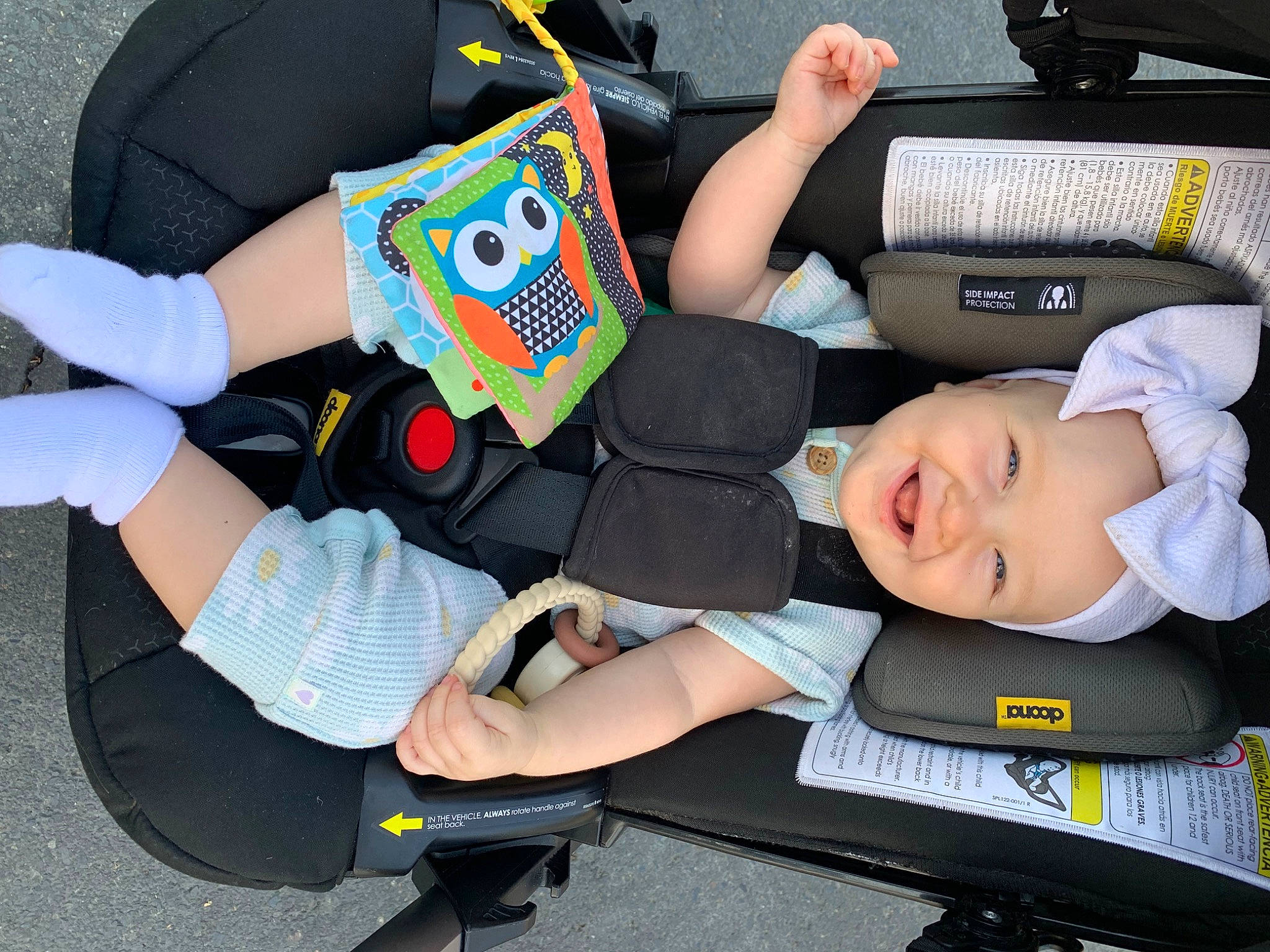Madelyn joined the competition — help win amazing prizes! auto_part, baby, baby_carriage, baby_in_car_seat, baby_products, baby_toddler_clothing, bag, car_seat, child, comfort, fun, hand, headwear, human_leg, joy, knee, lap, person, smile, t_shirt