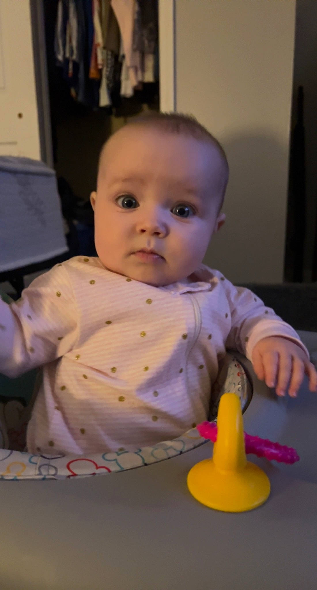 Kinsley is registered to the contest to win money with this photo: baby, baby_products, baby_toddler_clothing, cheek, child, computer, cone, flooring, fun, laptop, lip, nose, person, plastic, product, room, sitting, skin, toddler, toy