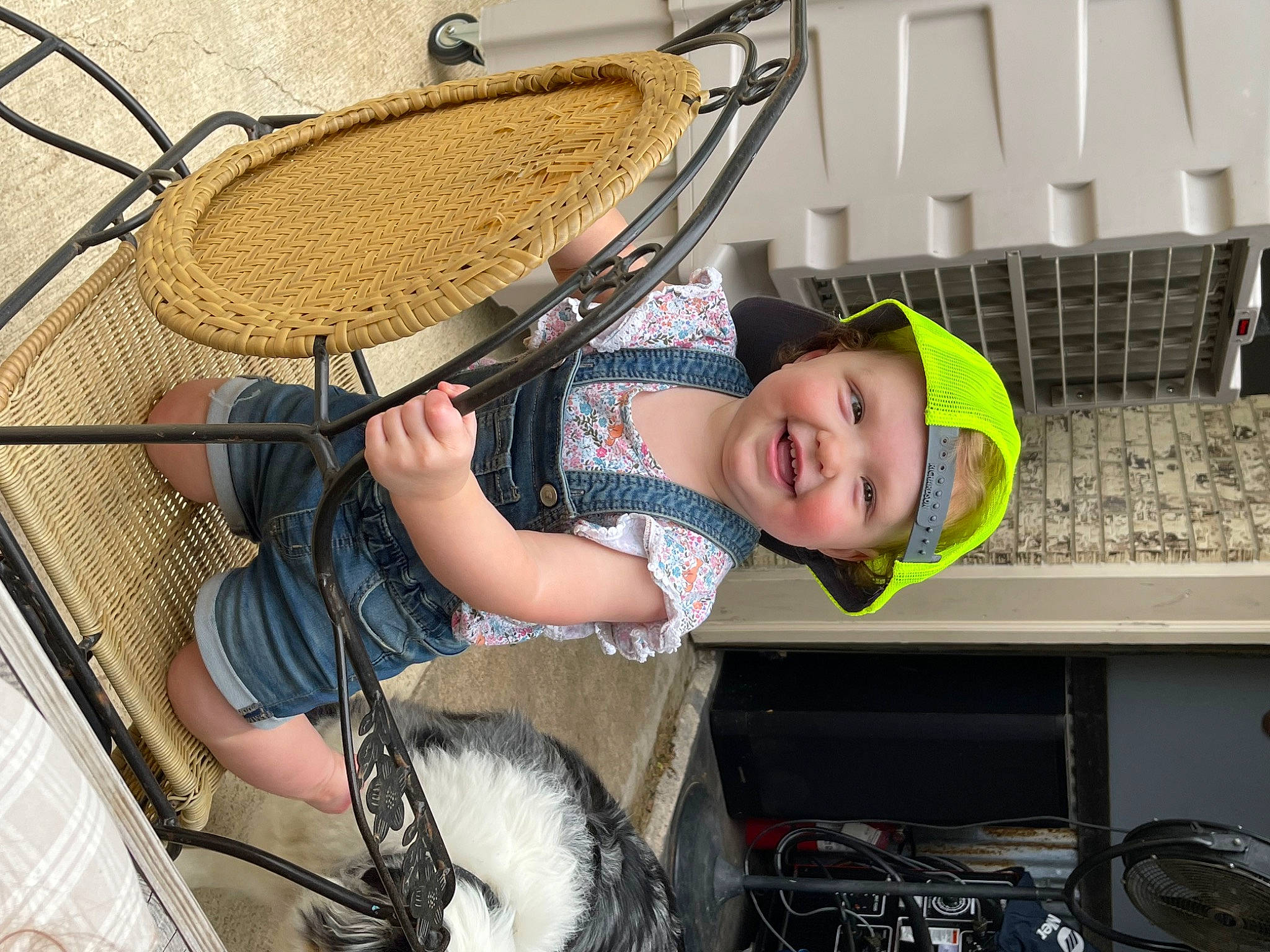 Lilyann is registered to the contest to win money with this photo: auto_part, automotive_tire, automotive_wheel_system, child, cooking, fun, hat, headgear, headwear, joy, mesh, metal, net, person, personal_protective_equipment, recreation, smile, sun_hat, t_shirt, toddler
