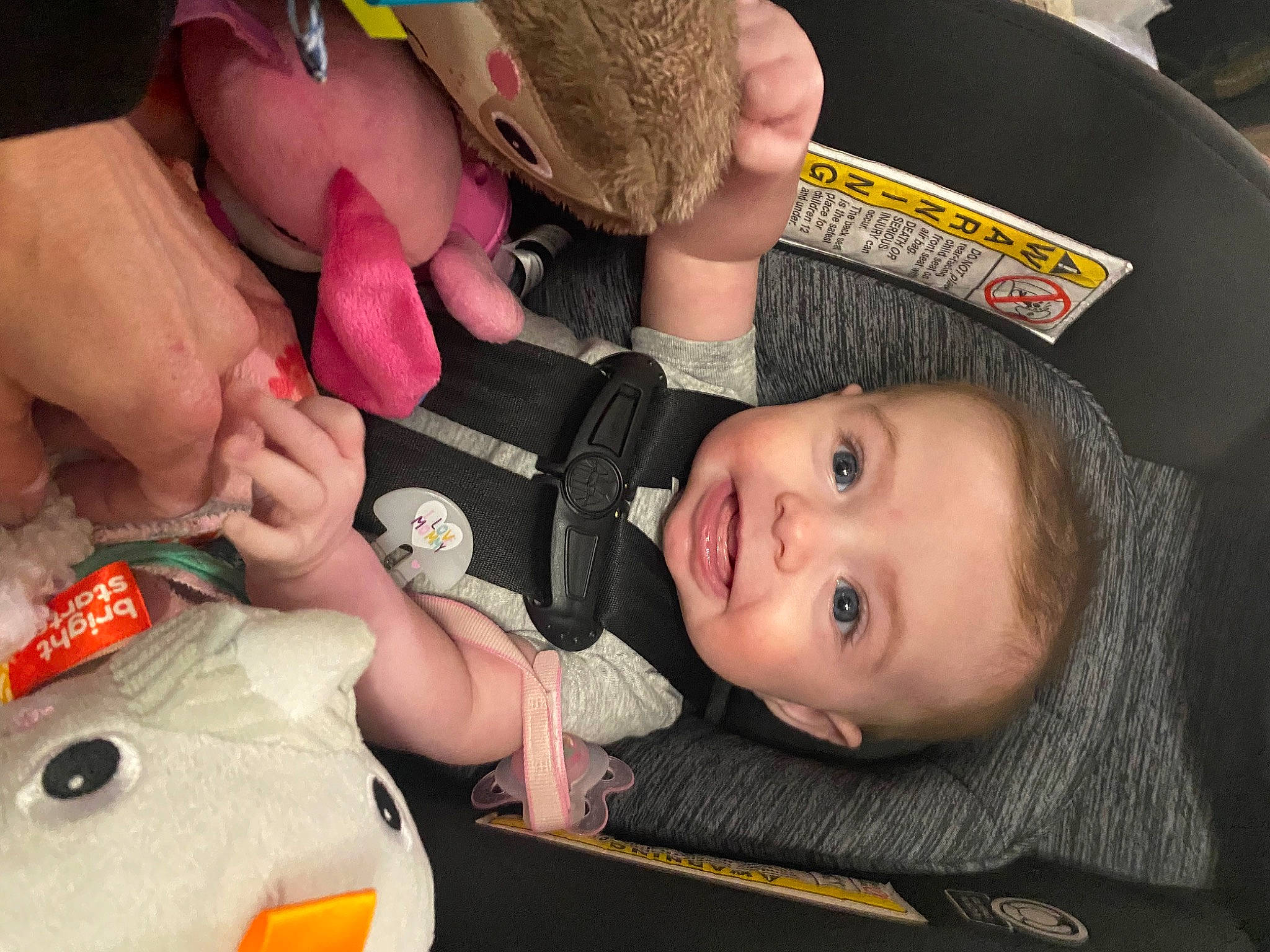 Mariana is registered to the contest to win money with this photo: baby, baby_carriage, baby_products, car_seat, cheek, ear, eye, eyelash, finger, fun, gesture, hand, iris, mouth, nail, nose, person, product, skin, smile