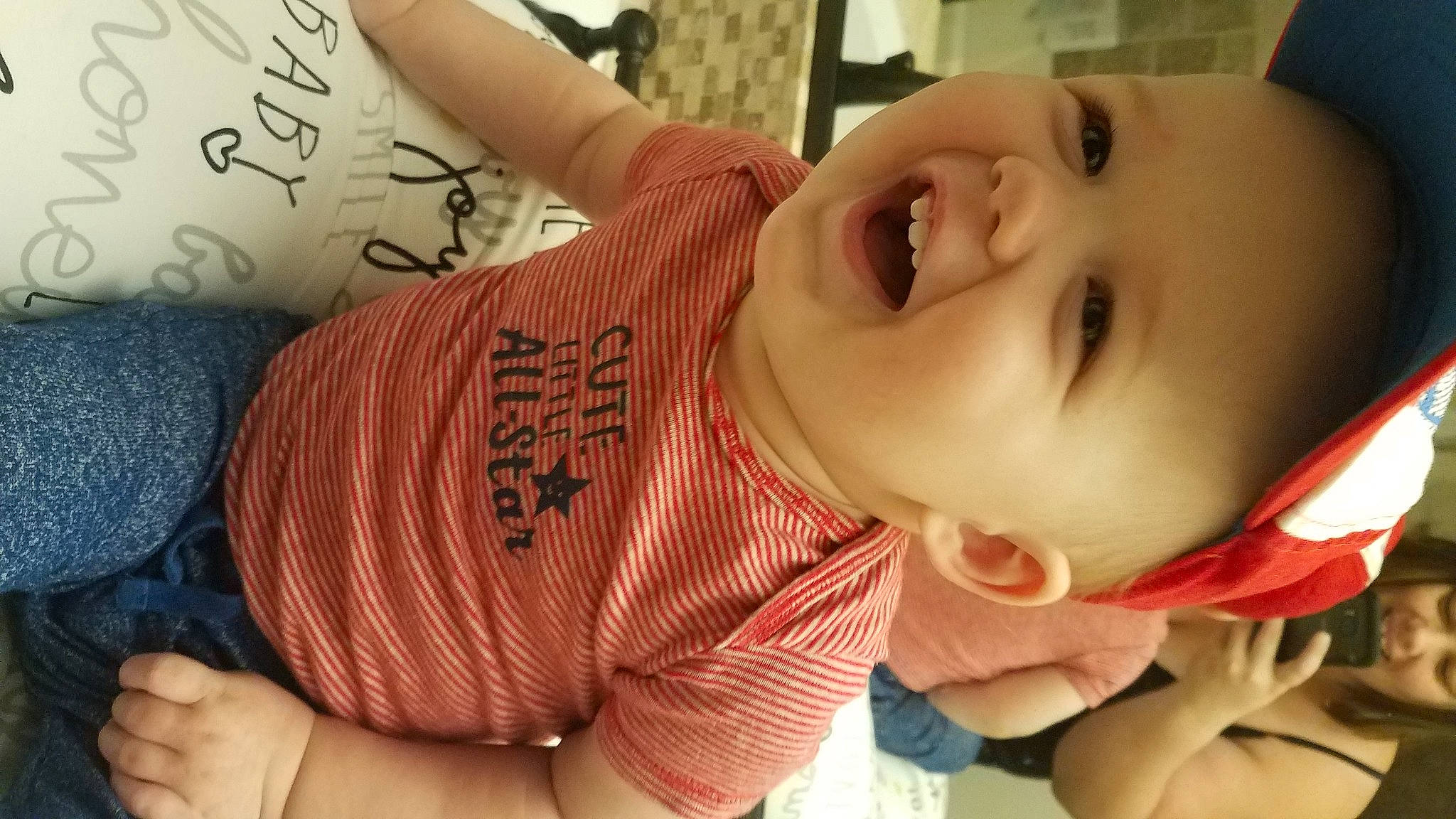 Dillon joined the competition — help win amazing prizes! arm, baby, cheek, child, chin, cool, eye, face, facial_expression, finger, forehead, hand, head, headwear, human, lip, mouth, nose, person, product