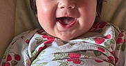Zella joined the competition — help win amazing prizes! baby, smiling, laughing, child, face, cute, infant, clothing, onesie, pattern, cherry, happy, portrait, indoor, soft_lighting, person, young_child, closeup, head, rosy_cheeks