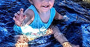 Marry joined the competition — help win amazing prizes! child, toddler, water, splashing, smiling, blue, tank_top, outdoor, happy, face, barefoot, legs, summer, nature, sunlight, rocks, playful, person, reaching_hand, pool
