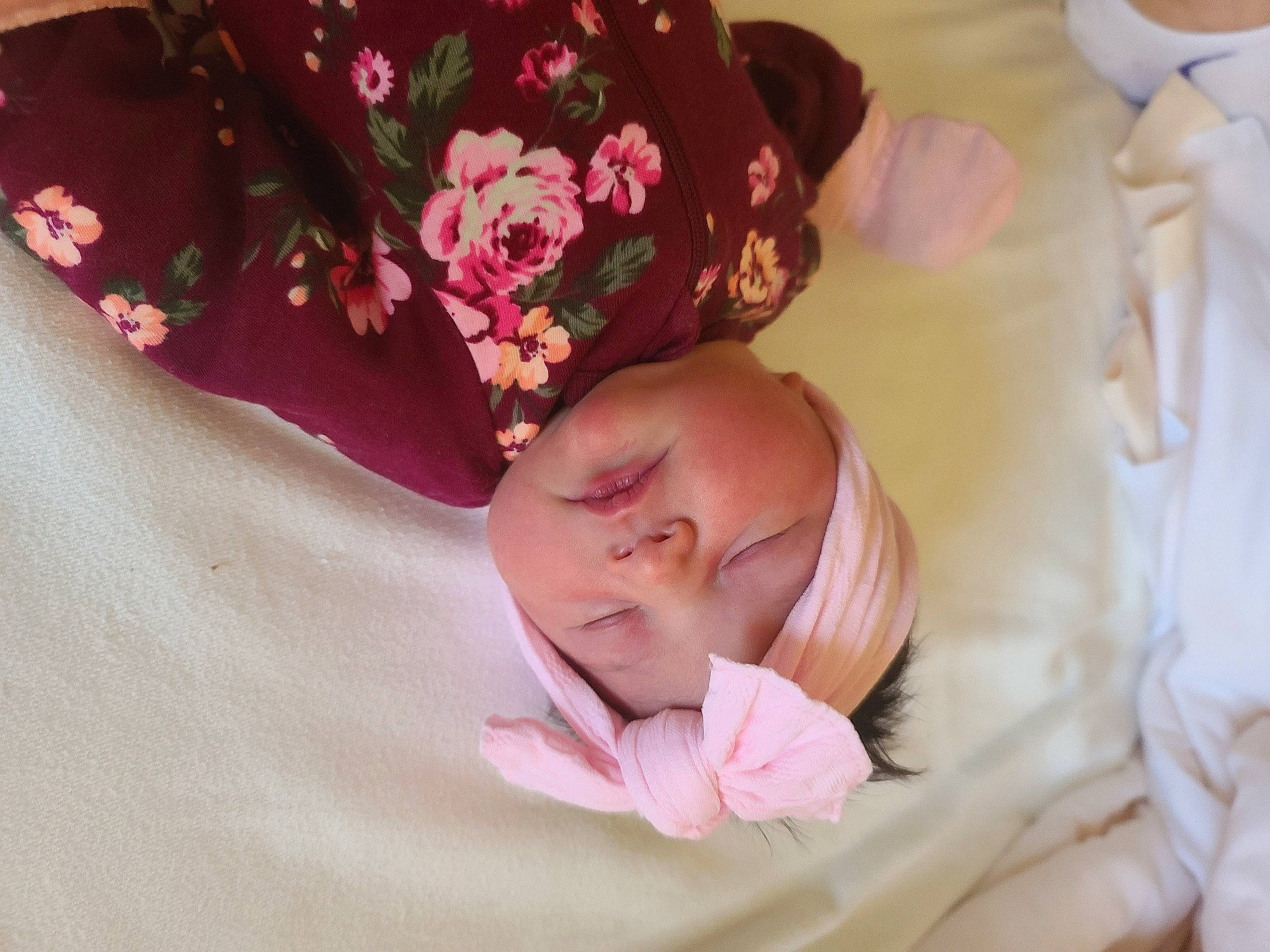 Madeline joined the competition — help win amazing prizes! baby, baby_sleeping, baby_toddler_clothing, bedtime, child, comfort, fashion_accessory, hair_accessory, happy, headgear, headwear, linens, magenta, nail, nap, pattern, person, petal, pink, skin