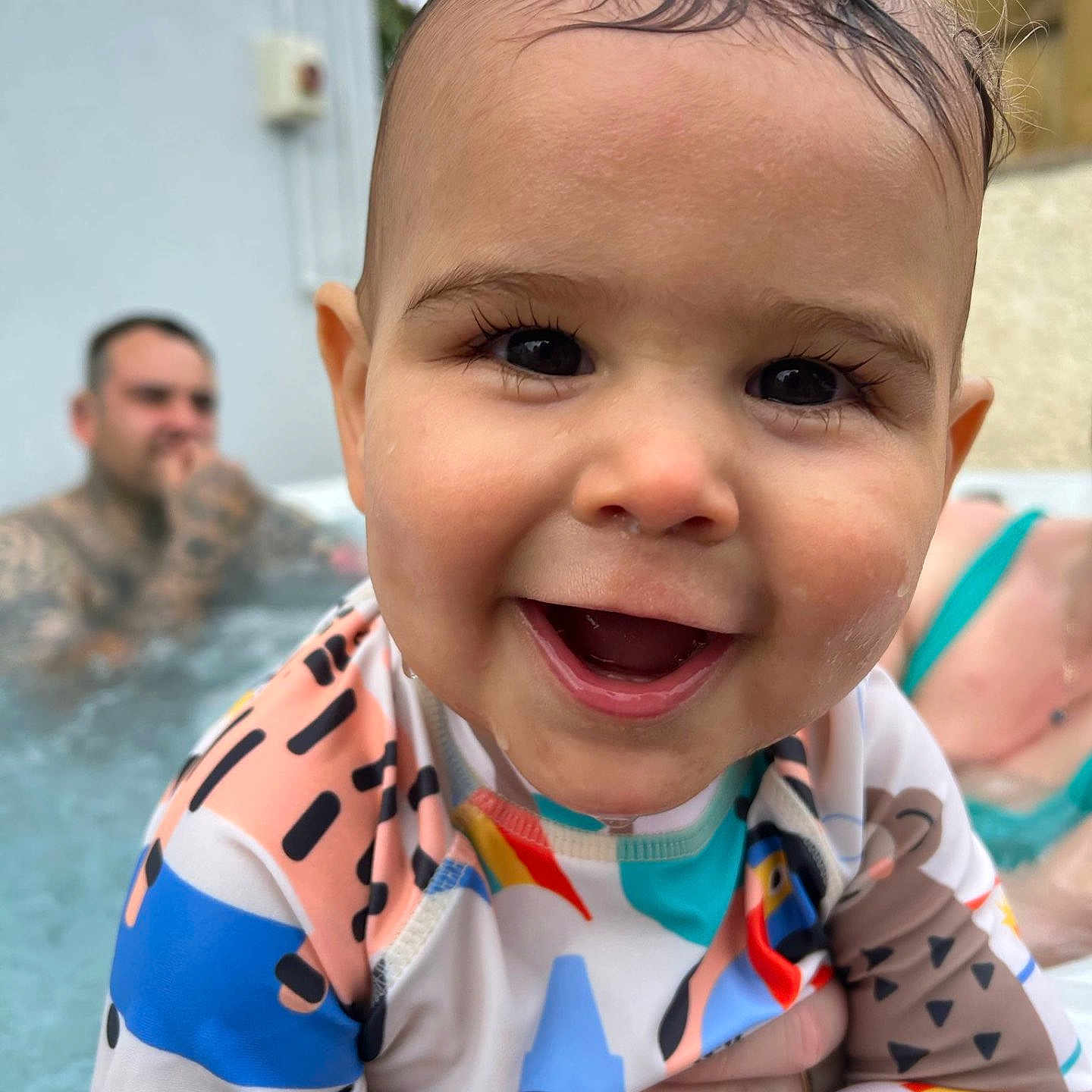 Kruiz joined the competition — help win amazing prizes! baby, babylaughing, bathing, bodypart, face, happy, head, laughing, mouth, person, photography, plant, pool, portrait, pottedplant, smile, swimmingpool, teeth, water