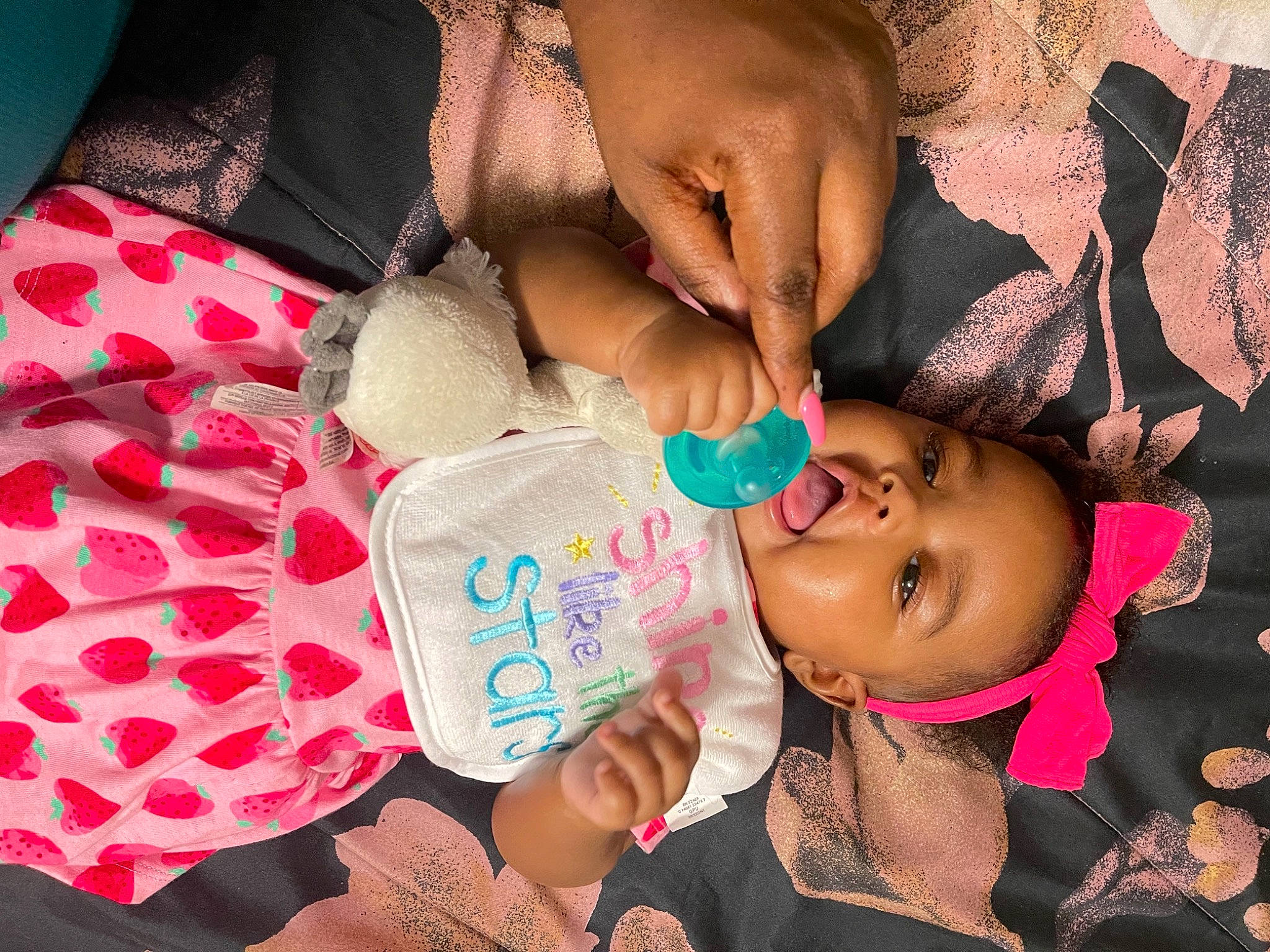 Journee is registered to the contest to win money with this photo: arm, beauty, cheek, child, event, eyelash, finger, fun, gesture, happy, lip, mouth, nail, nose, pattern, person, pink, skin, snapshot, thumb